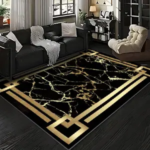 Velvet + Soft and Comfortable Modern Art Marble Texture Geometric Border Pattern Printed Carpet Abstract Marble Rug, Home Decoration Carpet, Living Room Large Carpet Sofa Cushion Door Mat Coffee Table Mat Bedroom Carpet Bedside Carpet