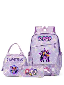 Kpop Demon Hunter Girl Backpack Set, 3pcs Student Bag with Lunch Bag and Pencil Case, Anime Cartoon Travel Laptop Backpack