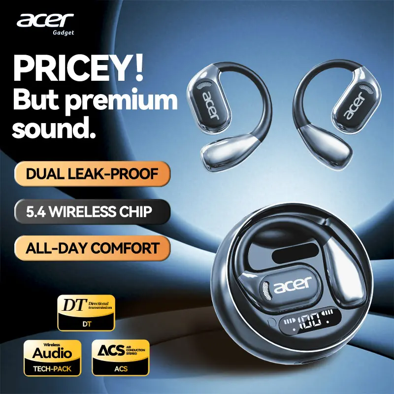 Acer OHR510 Open-Ear Wireless Earbuds, Touch Control, Long Battery Life, High-Definition Voice, Directional Transmission, Call Anti-Noise Stereo Sound Earphones for Sports, Black Audio Electronic Headset (Ideal Day Gift)