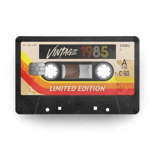 Vintage 1985 Credit Card Vinyl Skin Covers, Easy Installation Decals with Easy Pull Tabs, Retro Look Office Stationery Accessories