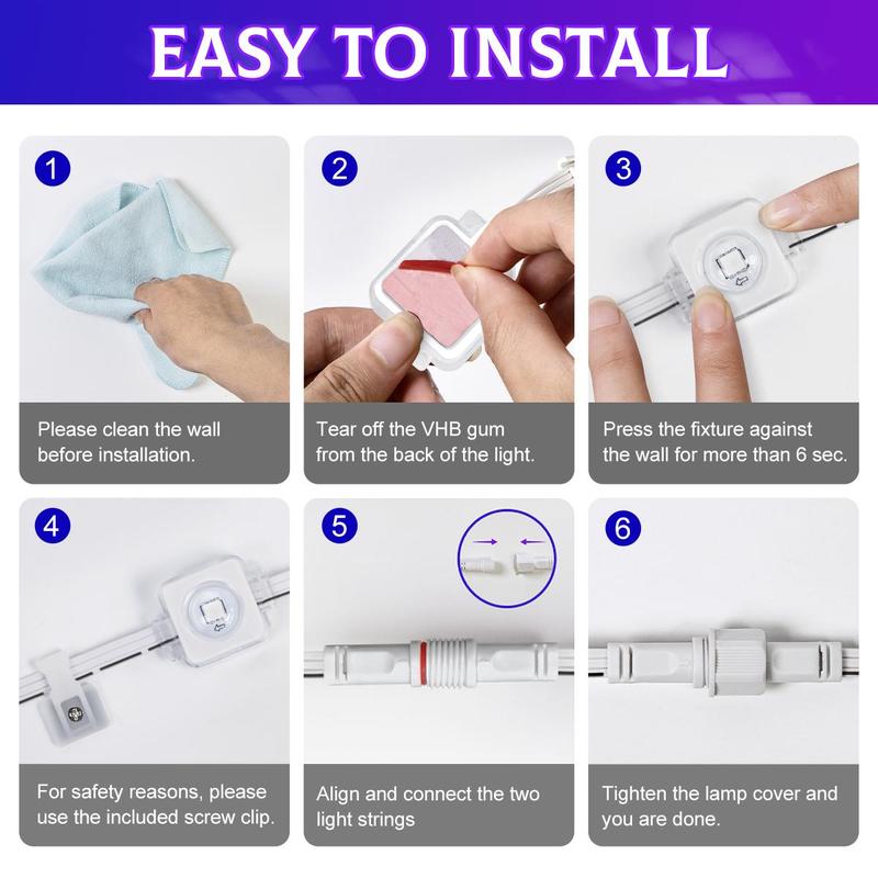 Fussion 100-200FT RGB Eave Outdoor Lights Permanent LED Colorful Eaves with APP & Remote Control IP67 Waterproof Festive Decorations 100FT/150Ft/200Ft/300FT/400FT