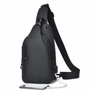 Waterproof Sling Bags Mens Shoulder Crossbody Backpack with USB Charging Port& Headphone jack,Outdoor Lightweight Bag, Durable PU Sling Bag,Zipper Bum Bag