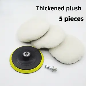 5-Pack 5" Wool Polishing Pads - Self-Adhesive Buffing Wheels for Car Waxing