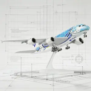 1/240 Scale A380 Blue Turtle 30cm Large Authentic Reproduction Collector Model Decorative Display Piece for Men Aviation Enthusiasts Perfect Christmas and Birthday Gift