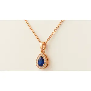 Rose Gold Teardrop Pendant Necklace – Dainty Blue Sapphire CZ Halo Charm – 925 Sterling Silver Gift for Her