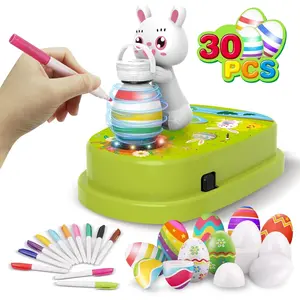 Easter Egg Decorating Kit with 30 Pcs Eggs and 12 Dying Markers Spinner, Easter Gifts for Kids Bunny Decorating Machine Craft Activities for Boys Girls (Green)
