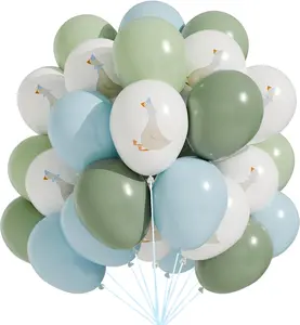 60 Pcs Bow Goose Balloons Set, 12 Inch Pastel Pink Latex Balloons One Silly Goose Birthday Party Decorations Baby Shower Decor(Blue)