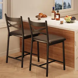 Garvee Counter Height Bar Stools, Set of 2 – 22" Upholstered Chairs with Ergonomic Back Support & Thick Cushion, Comfortable Seating for Kitchen Island, Apartment Bar, Black