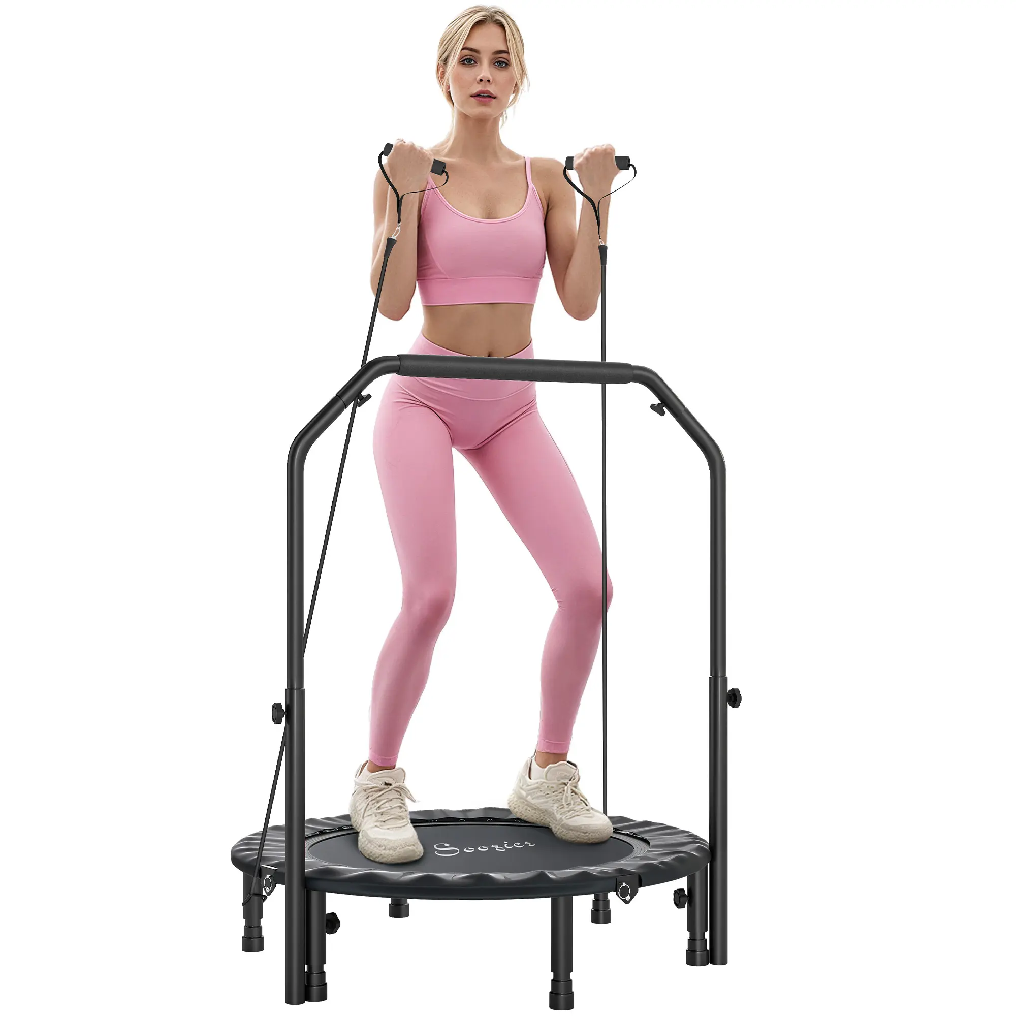 Soozier 40-Inch Foldable Steel Fitness Rebounder for Adults with Adjustable Handle Bar and 6-Leg Stability, 330 lbs Max Load, Foldable For Space, Six Legs Underneath