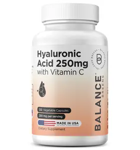 Pure Hyaluronic Acid supplements 250mg with Vitamin C 50mg - 120 vegan capsules - Skin hydration for natural glow Healthcare Edible