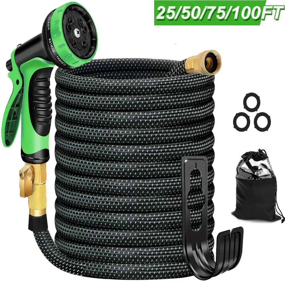 Summewins Collapsible Garden Hose for Lawn & Outdoor Use, Heavy-Duty Expandable Water Hose with Nozzle, 4-Layer Durable Latex Core, Extra-Strong Brass Connectors, Lightweight Flexible Design (25/50/75/100 Ft Options)