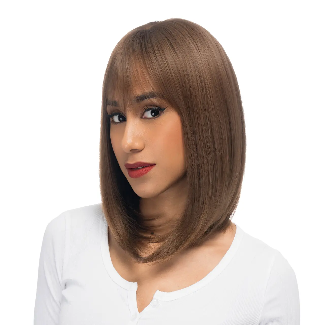 14-Inch Solid Light Neutral Brown Straight Synthetic Wig | 【Heat Resistant】【Cap Included】 | 51FSGA