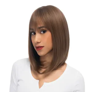 14-Inch Solid Light Neutral Brown Straight Synthetic Wig | 【Heat Resistant】【Cap Included】 | FSGA
