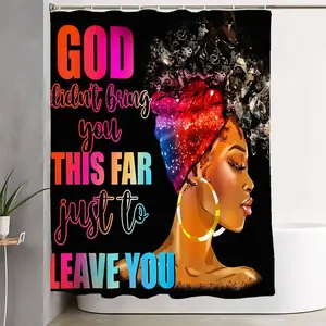 1/4pcs Afro Woman Black Shower Curtain Set with Toilet Lid Cover & 2 Bath Mats - 'GOD didn't bring you THIS FAR just to LEAVE YOU' Quote, Gold Hoop Earrings Design - Perfect for Bathroom Decoration Accessories, Bathroom Supplies, Bathroom Accessory