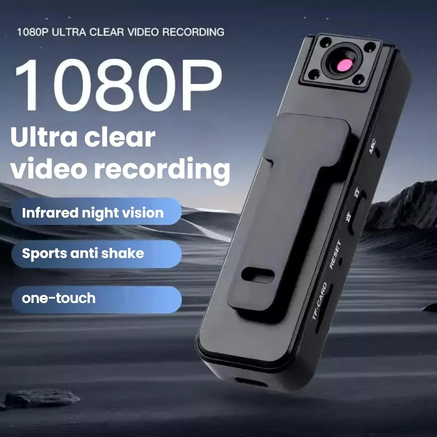 Portable Rechargeable Body Camera with 16G Memory SD Card, 1080p HD Audio-Video Recording, 180° Rotatable Lens, Night Vision, Motion Detection, Wearable Camcorder for Outdoor Sports, Law Enforcement