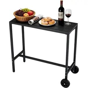 Outdoor Bar Table, 39 inch Counter Height Table with Wheels & Adjustable Leveling Feet,Bar Table for Kitchen, Home Bar, Patio, Balcony,Black