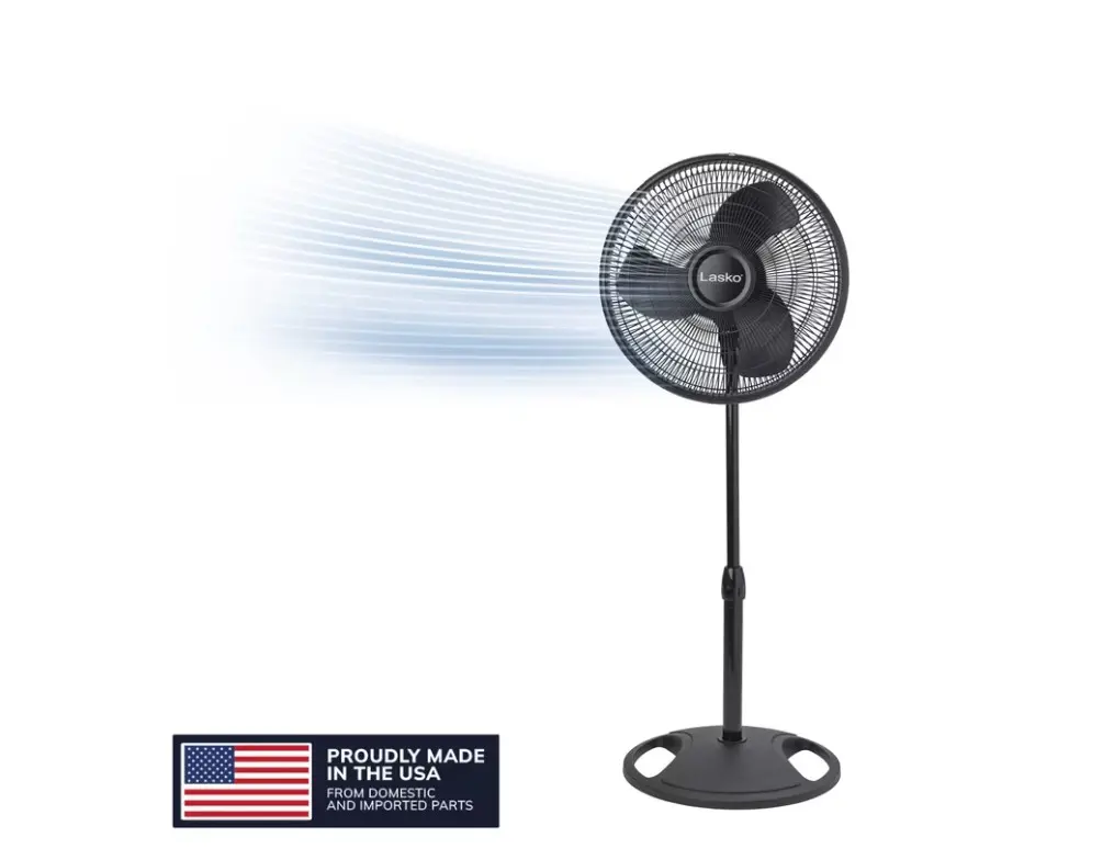 Lasko 16" Oscillating Pedestal Fan with Adjustable Height and Tilt-Back Head for Whole Room Cooling, Black, S16500