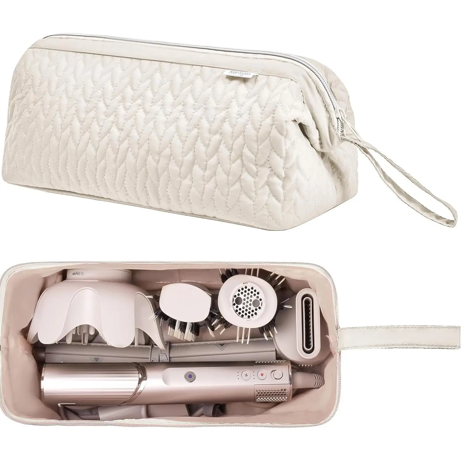 Shark Flex Style Case for  Airwrap Hair Dryer Brush  Hair Tools Travel Bag Carrying Case Flat Curling Iron Organizer (Beige)