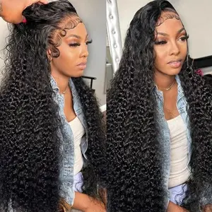Kinky Curly 13x4 Lace Front Wigs Human Hair 13x6 HD Transparent Deep Wave Lace Front Wigs for Women 180% Density Curly Lace Front Wig Pre Plcked Deep Wave Wigs with Baby Hair