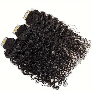 2025 Arrivals Wholesale Double Side Curly Wave Tape in Hair Extension Brazilian Remy Human Hair Water Wave Adhesive Tape on Hair Curly Wave Light Beige Weft Tape Ins Human Hair Extension 50g 20pcs for Women Carnaval gift