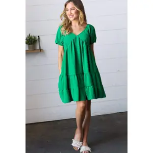 Kelly Green Sweetheart Tiered Crinkle Dress