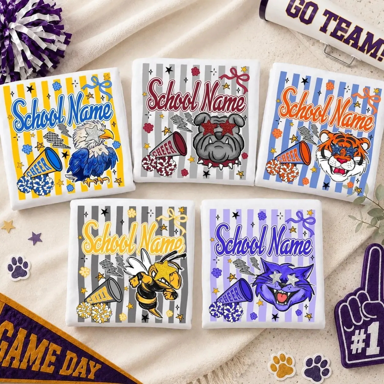 Personalized Mascot Cheer Shirt, Custom School Coquette Tee, Bow Game Day School Spirit Shirt, Cheer Mom Team Top, Custom Team Name Tee