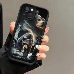 A Cool Black Brown Bear Pattern Matte Phone Case, Suitable for iPhone 17 Air/16 Plus/15 Pro Max/14 Pro/13/12/11/XS Max/X Phone Case, Perfect Gift for Family, Friends, Lovers, Boyfriend, Girlfriend, Best Choice for Holiday Gifts TY938