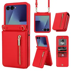 Crossbody Zipper Card Case Protective Phone Cover for Samsung Foldable Phones, Fits Galaxy Z Flip 7 6 5 4 Series, Unisex Gift