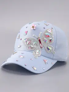 Women's Butterfly Pattern Baseball Cap, Elegant Rhinestone Duckbill Shape Hat, Spring Summer Outdoor Travel Sun Protection, Sunscreen Hat, Trendy Y2K Casual Hat