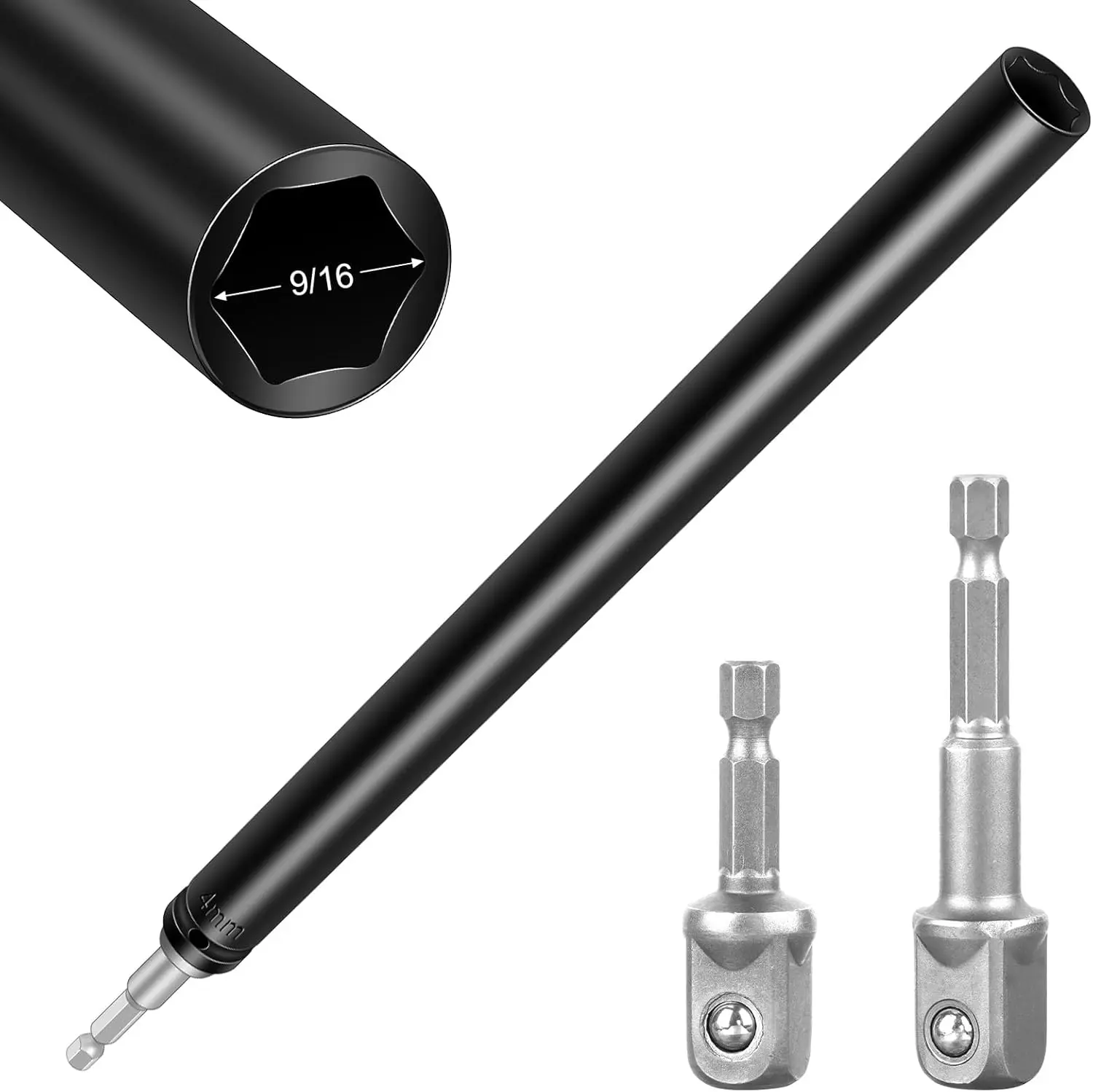 9/16"(14mm) Power Nut Driver Nut Runner Hollow Socket with 1/4" Hex Shank,Fit Long  and Ductwork Power Nut Driver for Overhead Fastening Applications Operations (10 Inch)