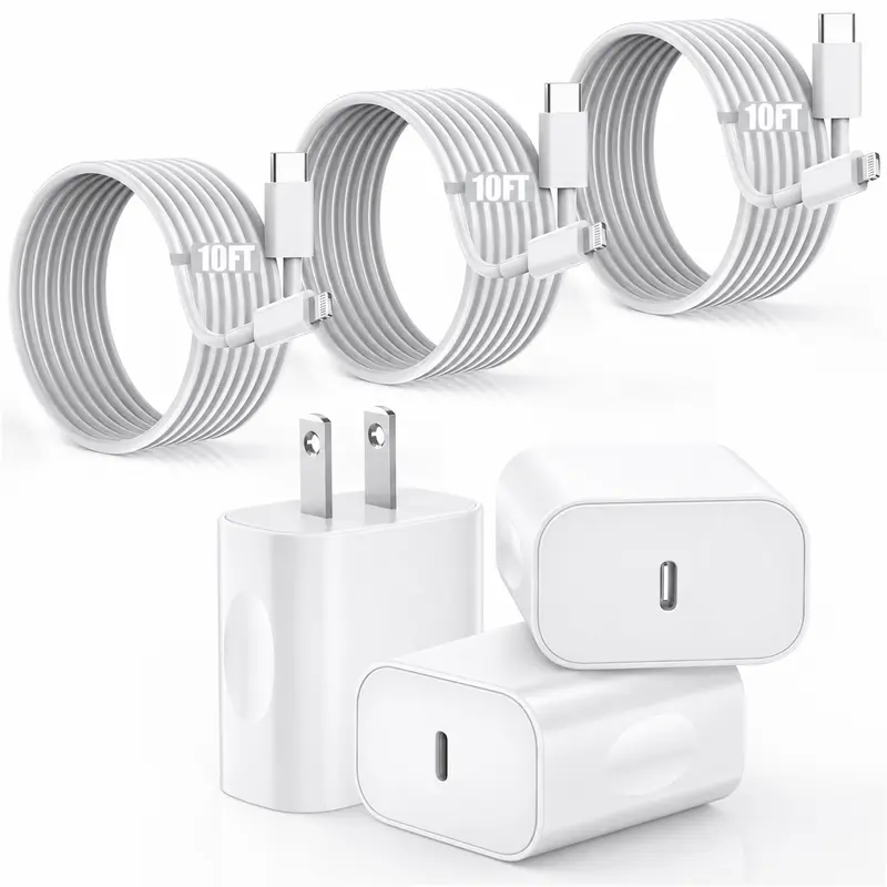 GSASUPJ Super Fast Charging Type-C Wall Charger Block with 2-Pack 10FT USB-C to Lightning Cables for iPhone 14/13/12/11/X Series, AirPods Pro, Mobile Phones (Compatible Chargers for iPhone Fast Charging)