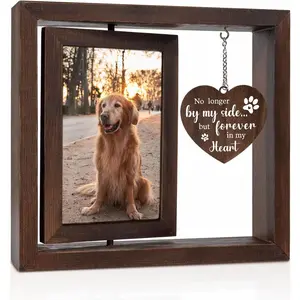 Rotating Wooden Picture Frame for 4x6 Photo Dog Memorial Gifts for Loss of Dog Pet Sympathy Bereavement Remembrance Gift for Loss of Cat