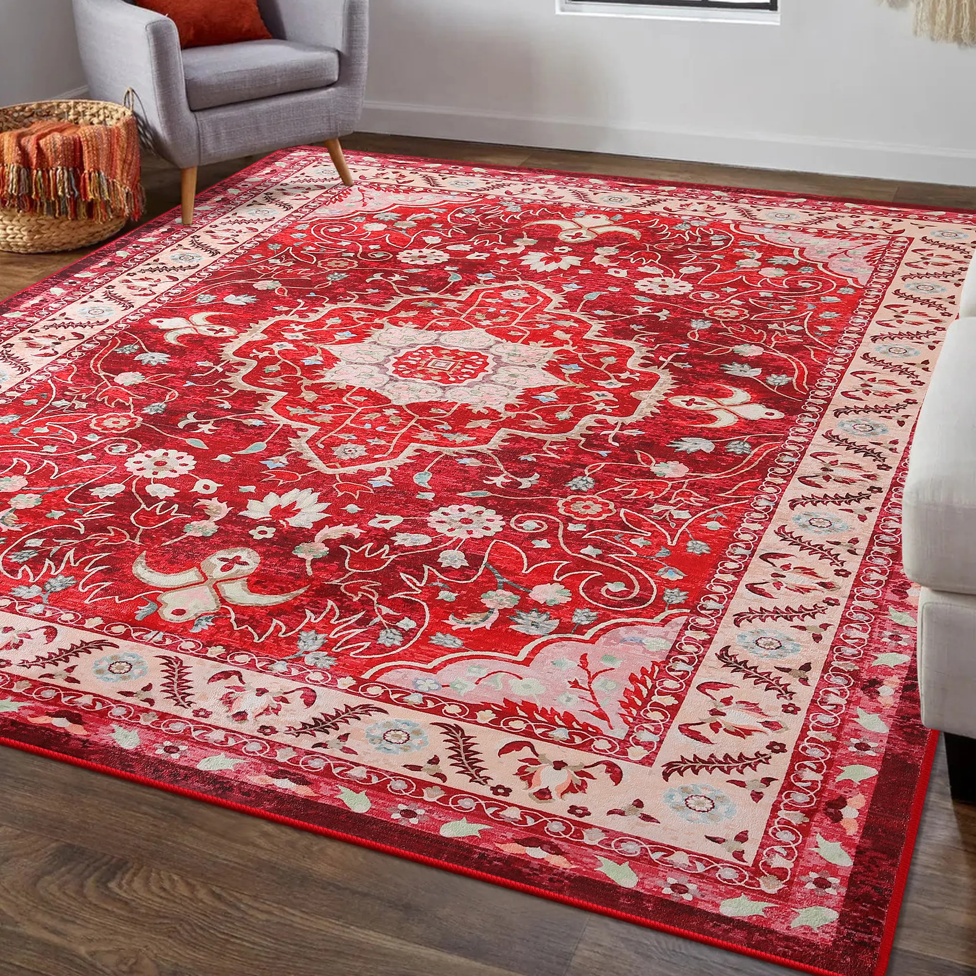 Bohemian Area Rug Boho Rug for Living Room,Non-Slip Carpet for Bedroom
