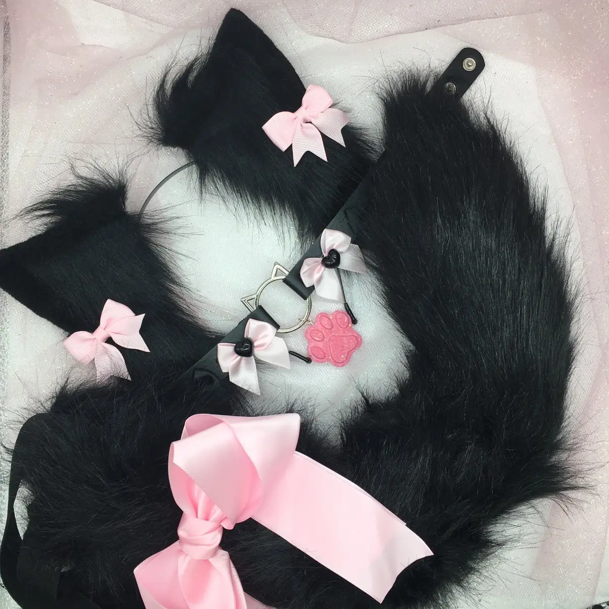 black ear necklace Halloween costume kawaii goth black ear necklace Halloween costume kawaii goth