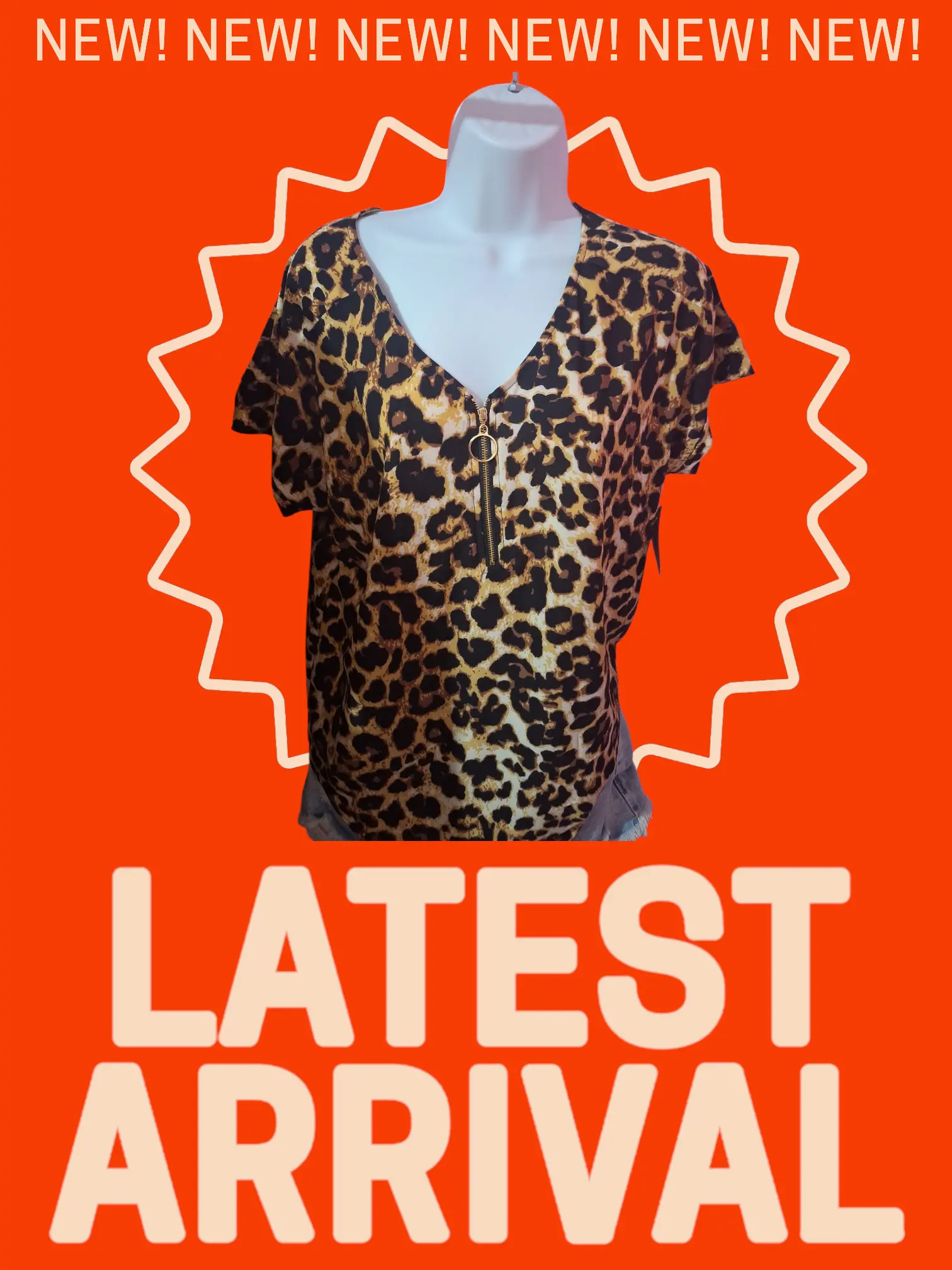 Cheetah Blouse Size Large - Animal Print Top with Zip Detailing