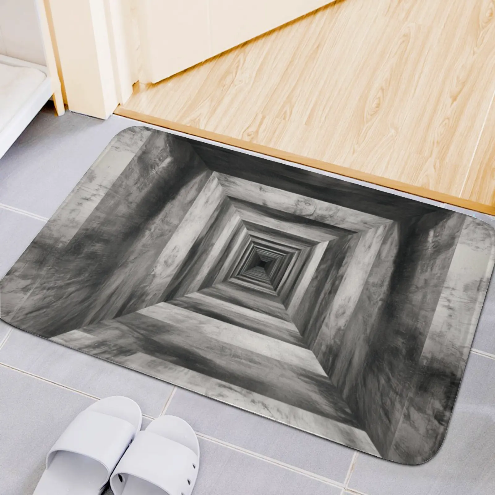 3D Tunnel Illusion Flannel Bath Mat, Non-Slip Bathroom Rug, Soft Absorbent Floor Mat, Modern Geometric Optical Illusion Area Rug for Bathroom, Bedroom, Entryway, Kitchen, 16×24in (40×60cm)