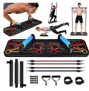 Portable Push-up Board Home Gym Set with 20 Fitness Accessories Resistance Bands Ab Wheel for Full-body Workouts Pilates Bar Included