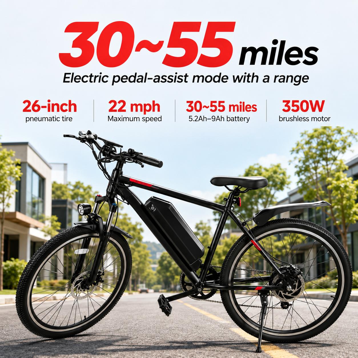 Urban City Commuter Ebike for Adults - 350W Motor, 22MPH Top Speed, 30-55 mi Range, Removable Battery, 7-Speed, All-Terrain for Commuting, Removable Battery Ebike