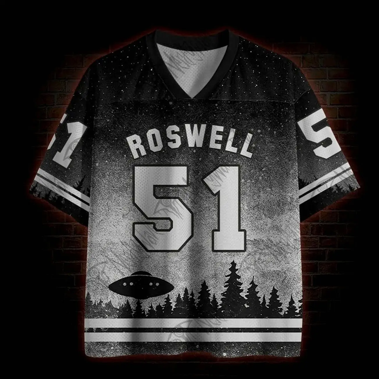 Roswell UFO Crash 1947 Mesh Jersey, Alien Flying Saucer Graphic Jersey Shirt, New Mexico Extraterrestrial Conspiracy Streetwear 87T 351