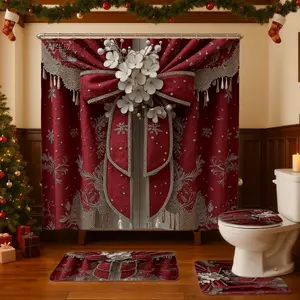 72x72 Inch Waterproof Christmas Bathroom Curtain Set, Durable Polyester Fiber, Easy Install Hooks Included, Perfect Gift for Holidays, Waterproof Shower Curtain