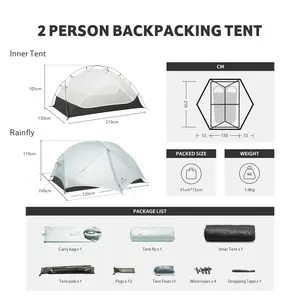 Naturehike Mongar UL 1-2 Person Backpacking Tent,15D Nylon Waterproof Ultralight One Person Two Person Tent with Footprint