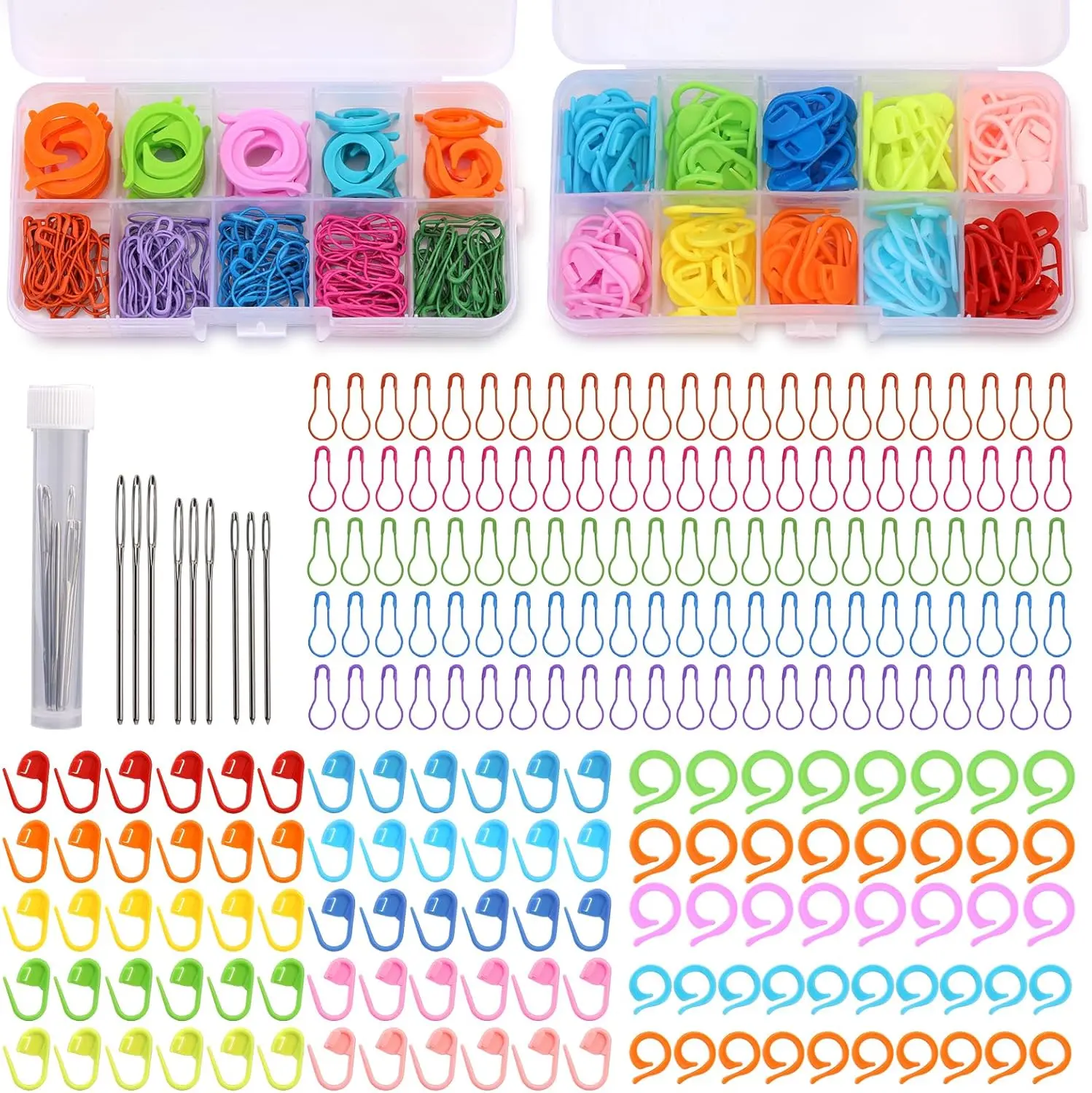 Crochet Stitch Markers, Colored Stitch Markers with Big Eye Blunt , 326 count Stitch Markers for Knitting with Storage Box, Safety Bulb Pins and Knitting Stitch Rings for Crochet DIY Craft Making