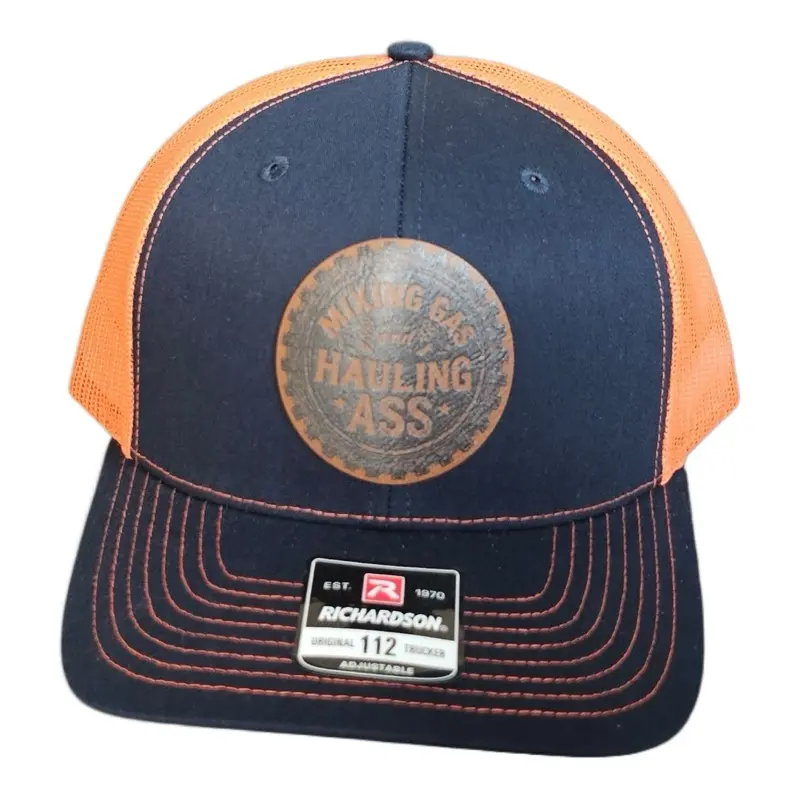 Mixing Gas & Hauling A$$ - Richardson 112 Trucker Hat with Snapbexx Patch - Black Mid-Profile Adjustable Snapback Hat for Adults