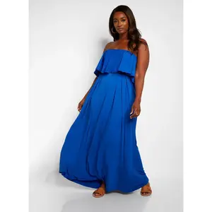 Bree Ruffle Strapless Maxi A Line Dress - Royal Blue