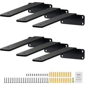 VEVOR Floating Shelf Brackets 10 Inch, 6 Pack Heavy Duty Shelf Brackets, Brackets for Shelves, 1/5 Thick Black Metal L Shelf Bracket, Steel Shelving Brackets with 160 lbs Load CapacityVEVOR Super Brand Day