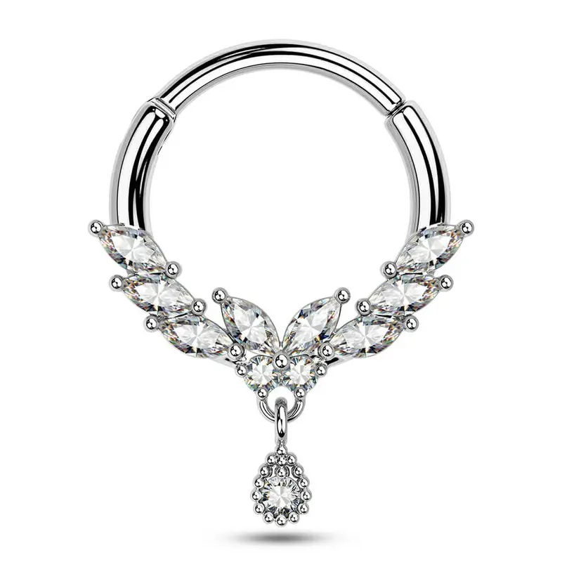 OUFER Female 16G 316L Stainless Steel Hinged 8mm-10mm Septum Ring, Butterfly Sparkle Cubic Zirconia Accents - Nose Piercing Jewelry for Septum, Daith Piercings, Daily Wear Fashion Accessory