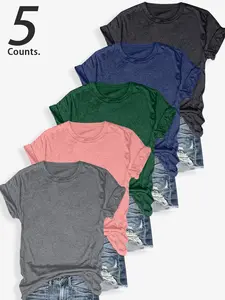 Women's Solid Round Neck Tee,Minimalist Casual Short Sleeve T-shirt forSummer, Back-to-school Clothing, Ladies Clothesfor Daily Wear, Women's Basic Top, Womenswear90s Clothes,T Shirts for Women, Women's TShirts, Going Out Tops  oo