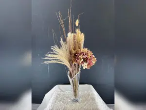 Hydrangea & Pampas Grass Arrangement: Elegant Neutral Artificial Flowers