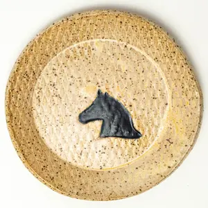 Black Horse Design Beige Round Trinket Dish