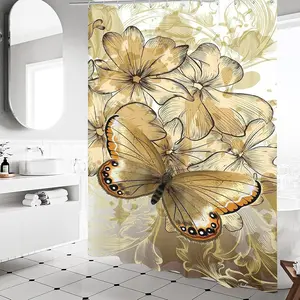 Butterfly Shower Curtain, Geometric Pattern, Polyester Fiber, 70.8x70.8 Inches, Includes 12 Hooks, Modern Bathroom Decor